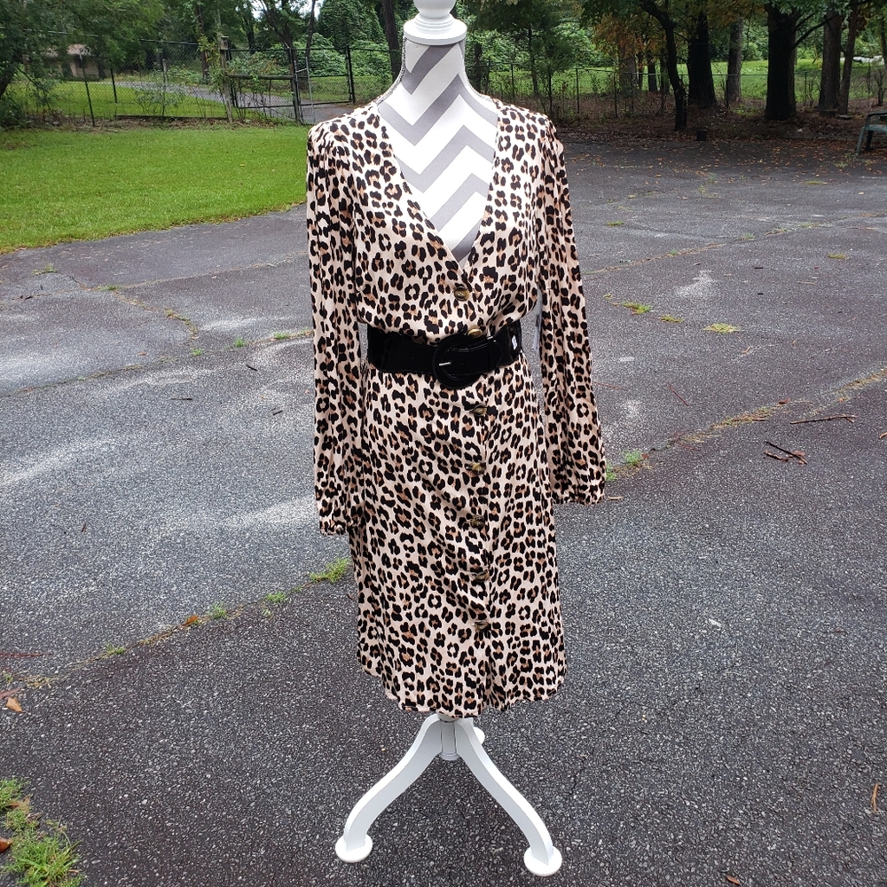 Leopard Button Front Dress - Just Fab